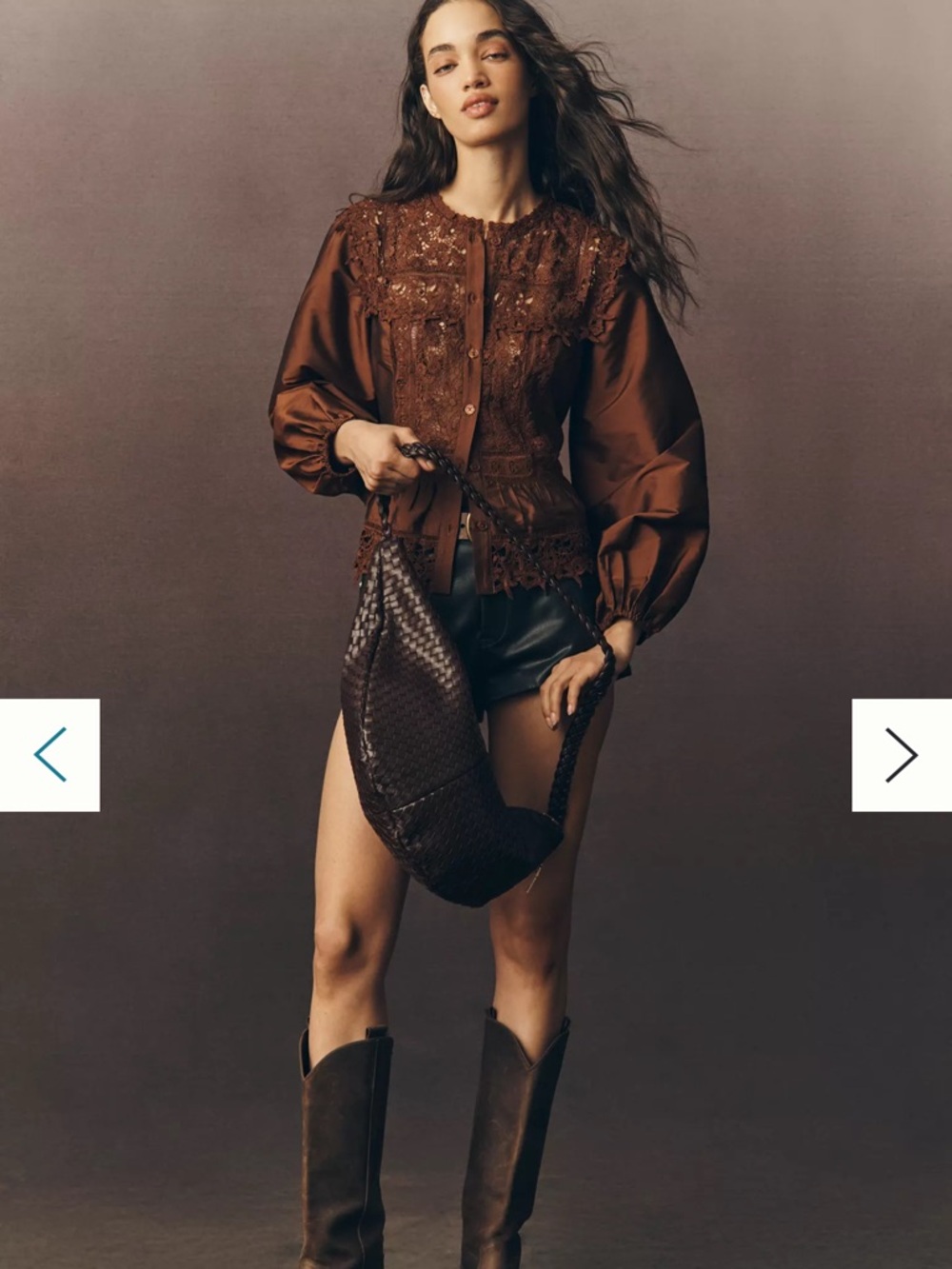 Anthropologie Brown Crochet Lace Peasant Blouse - Picture 2 of 5